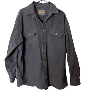 Woolrich Duck Work Shirt XL Long Made USA Blue Heavy Cotton Workwear Paint Spot